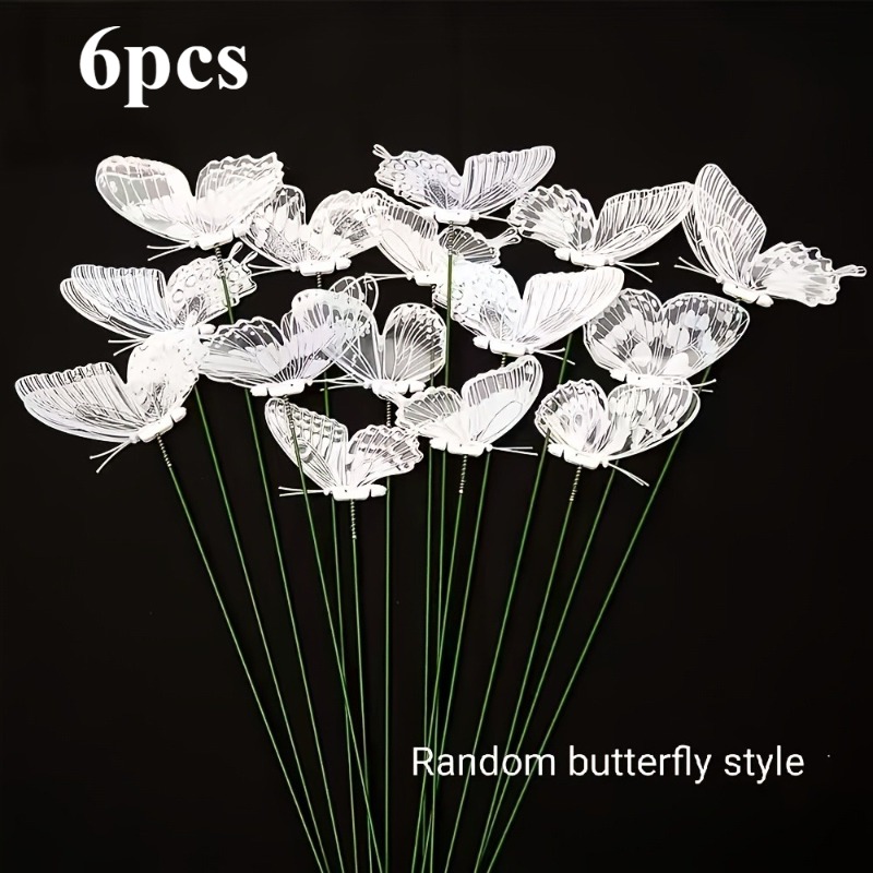TEMU [3d] [3d] 6pcs Set, Random Styles, White 3d Stereoscopic Garden Decor, Suitable For Lawns And Window Box Planters, Plastic Material,