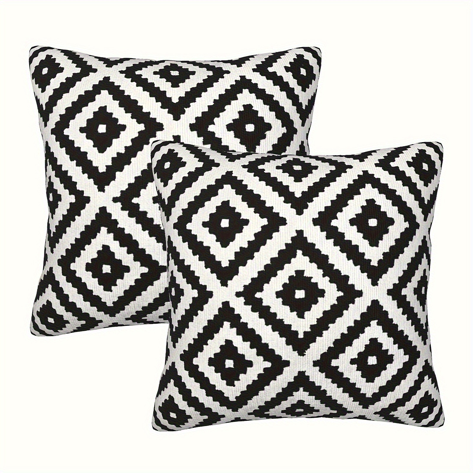 2- Black And White Geometric Throw Pillow Covers, Home Sofa Decoration Suitable For All Rooms Zipper Closure (without Pillow)