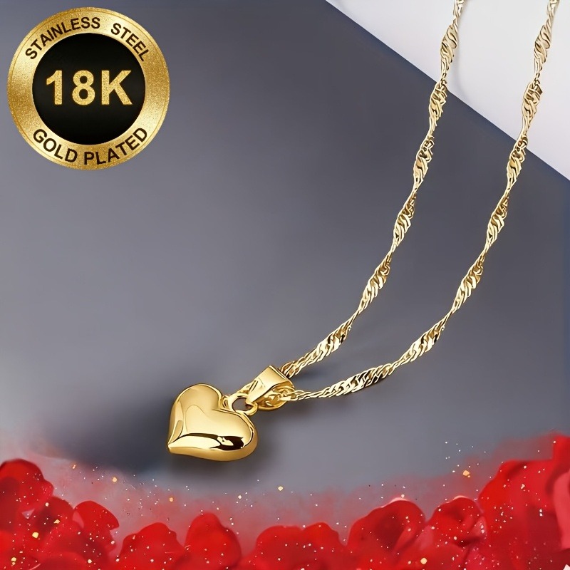 TEMU High-quality 316l Stainless Steel, 18k Gold-plated Elegant And Exquisite Heart Necklace. A Versatile Piece Of Jewelry Suitable For , Ideal For