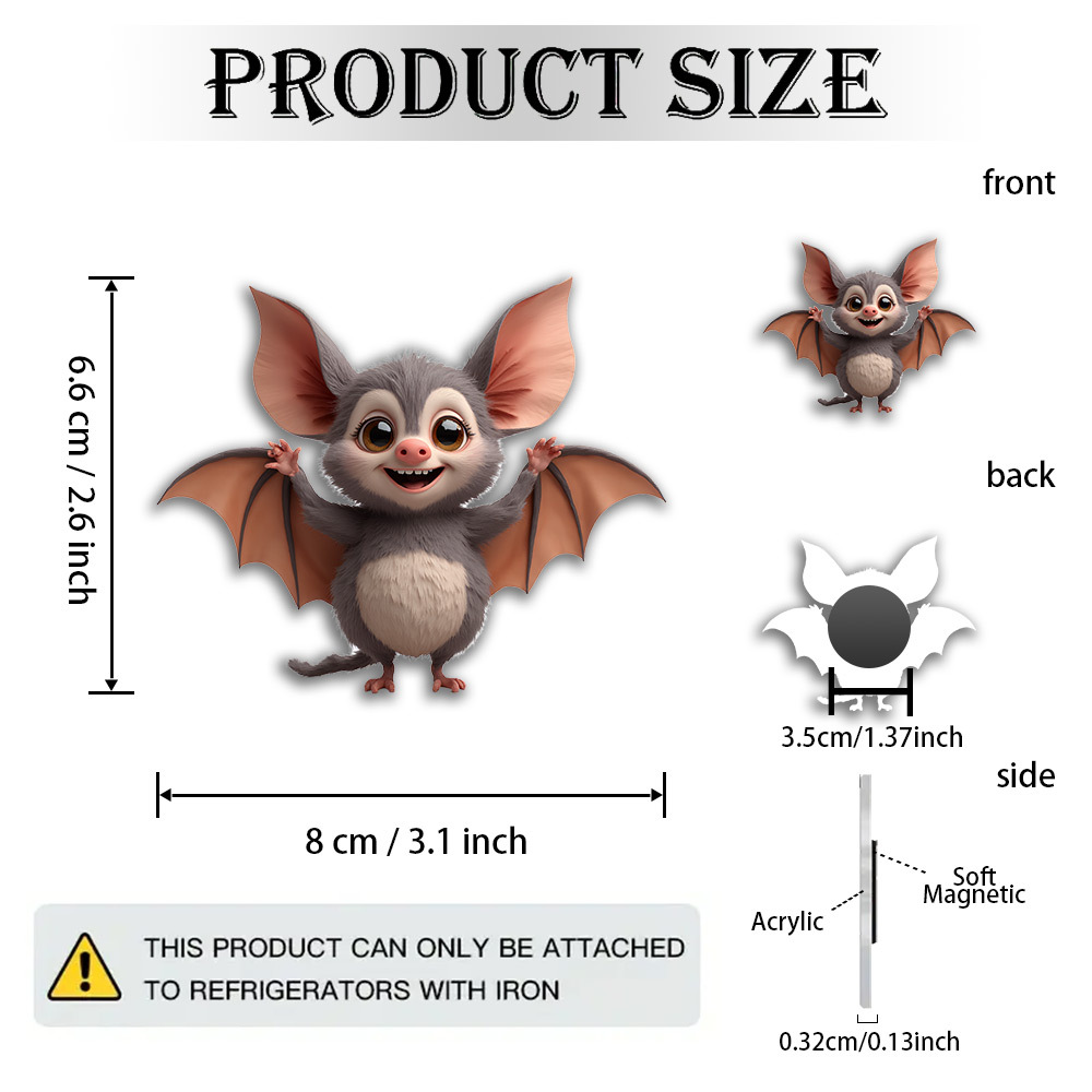 TEMU 1pc Cute Bat Magnet Suitable For , Adorable Big- Bat With Friendly Smile, Fridge Decor For Halloween, Birthday Gifts, Room &, Acrylic Suitable