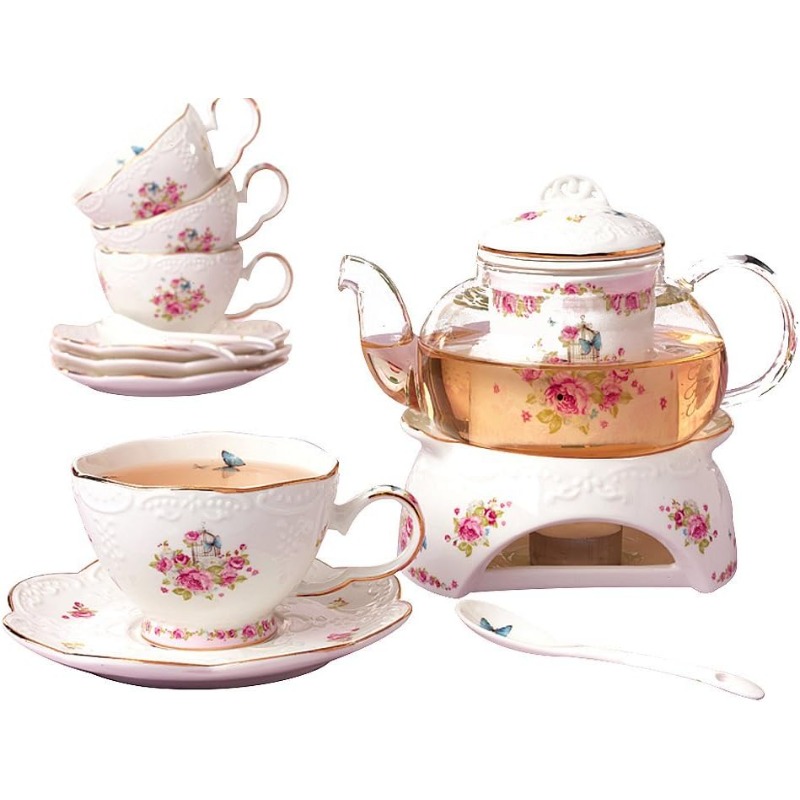   flower series tea sets tea cup saucer set with teapot warmer filter and spoon 16pcs in 1 set 16pcs set, tea cup and saucer, teacup, tea cups and saucers, home  , tea  , elegant teacups,   porcelain, delicate  , complete tea accessories, home  ,   Product details 0