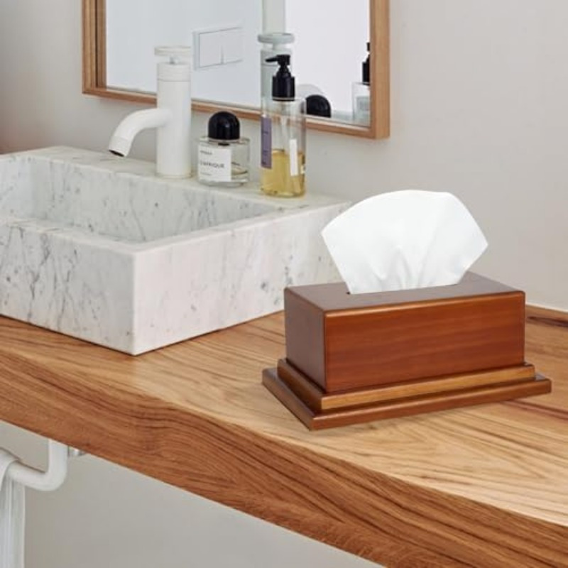 wooden tissue box cover with hidden compartment decorative facial   multi functional storage for bathroom office nightstands elegant wooden tissue holder with secret storage bathroom organizers and storage nightstand organizer modern aesthetic polished   Product details 5