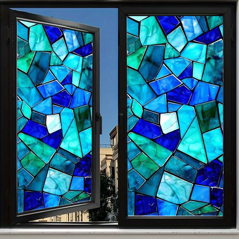 TEMU Stained , 1pc Of Colorful Mosaic Window Film, Waterproof Self-adhesive Vinyl Glass Sticker, Anti-uv Privacy Frosted Window Covering, Decorative