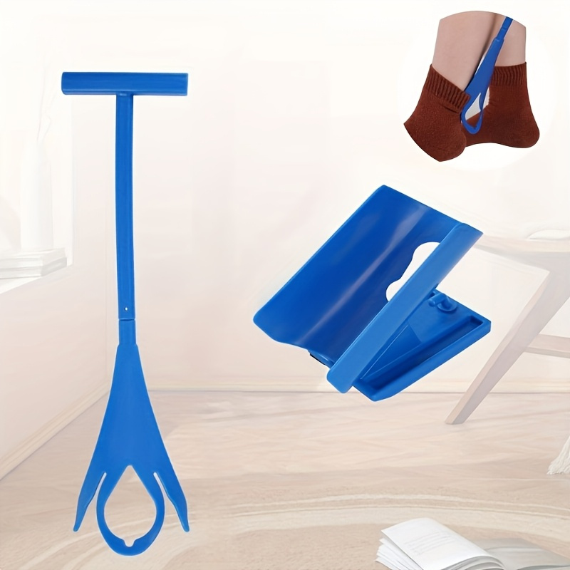 易握蓝色塑胶袜子辅助工具，附支撑底座 - 适合老年人、孕妇和残疾人 - 感恩节和圣诞节的完美节日礼物 商品详情 2