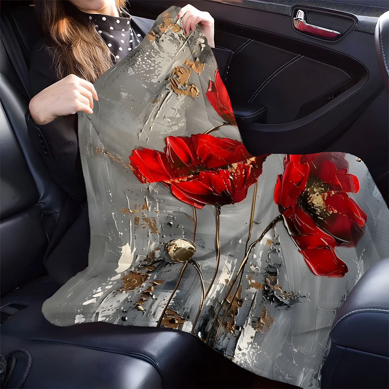 contemporary red poppy pattern throw blanket soft comfortable polyester material ideal for home sofa bed picnic   leisure nap blanket perfect birthday christmas gift details 9