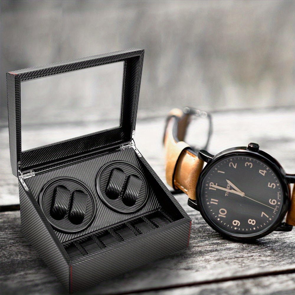 TEMU Boîte de Rangement pour Montres - Coffret Rotatif Automatique en Fibre de pour Présentation et Stockage