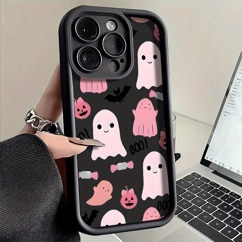 Burgundy Black and White Pink ghost TPU Shockproof Full Cover Precision Protective Case for Apple iPhone16promax, 16 15pro 14PLUS 13 12Pro 12mini 13 mini 11 Pro Max X XSMAX Pattern Printed Phone Case, Easter Gift, Christmas Halloween Decoration/Gift for Girlfriend, Boyfriend, Friends or