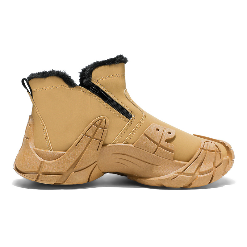Solid Color Trendy Men Snow Boots, Rugged Outdoor Functional Shoes