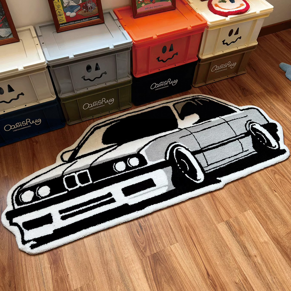 

1pc, Vintage Car Pattern Area Rug, Soft Cashmere With Non-slip Backing, 10mm , 1000g/sqm, Hand Wash Only, Polyester 100%, For Living Room, Bedroom, And Casual Areas