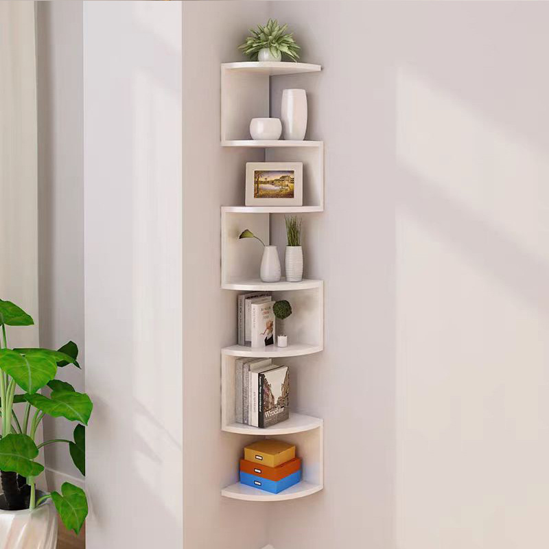 

Space-saving Multi-tier Corner Wall Shelf - No-drill, , White Plastic Organizer With 3 Shelves For Living Room Decor, , Shelves For Wall