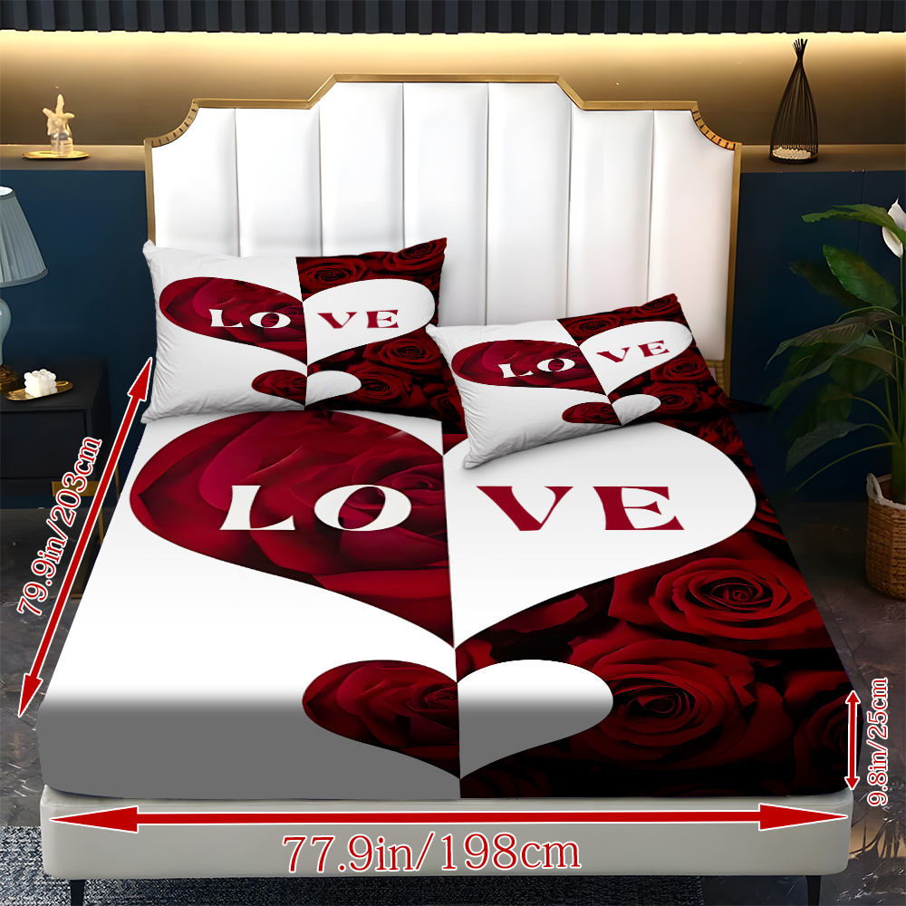 fitted sheet 3  set 3  couples theme mattress protector 1 bed sheet 2 pillowcases no core stylish soft and comfortable bed sheets suitable for family bedrooms and guest rooms universal for   Product details 6