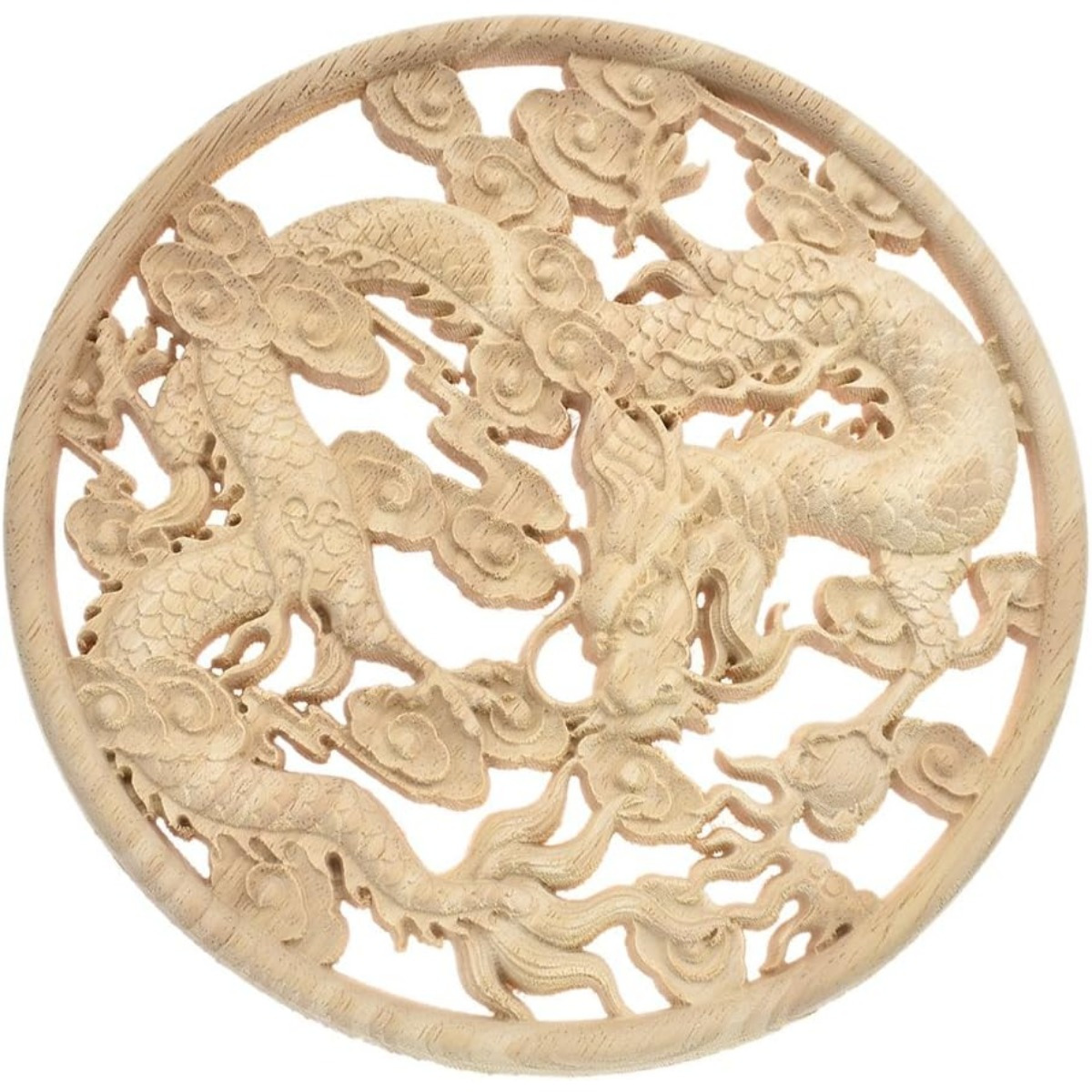 Furniture Cabinet Wall Decoration Rubber Wood Wooden Ornament Dragon Sculpture Round Chinese Dragon Festive Decor