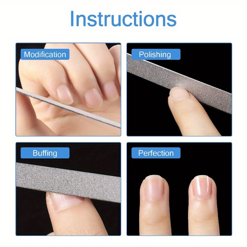 6pcs Diamond Nail File Stainless Steel Double Side