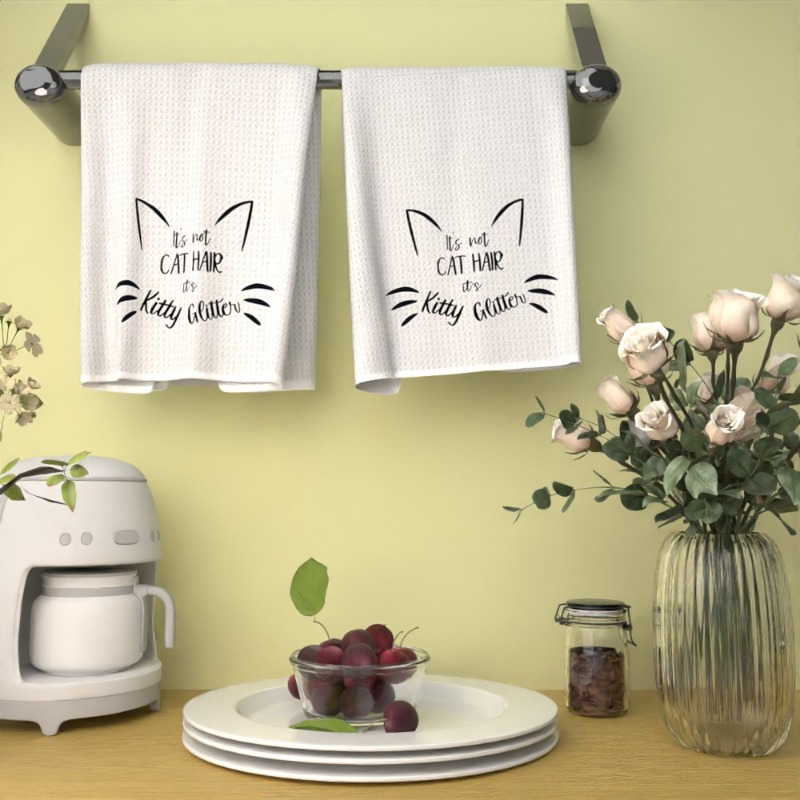 2pcs soft polyester cat hair removal towels, 45.72x66.04 cm - i d rather be with kitty design, ideal for kitchen & bathroom, pet grooming essential, machine washable,   cat owners, cat grooming details 0