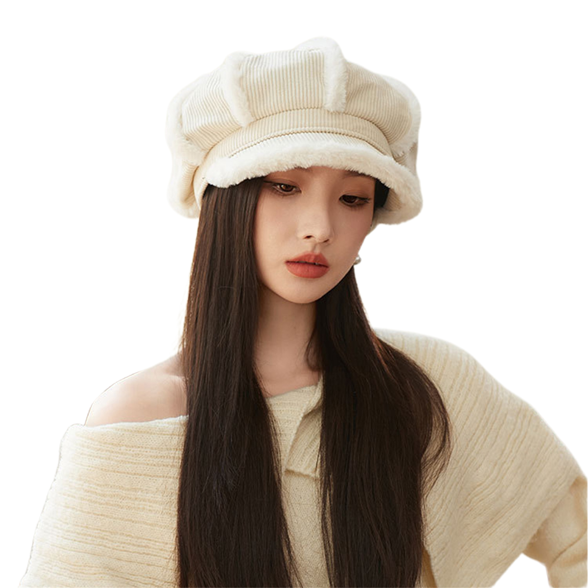 women's beret hat winter plush octagonal hat big head Temu