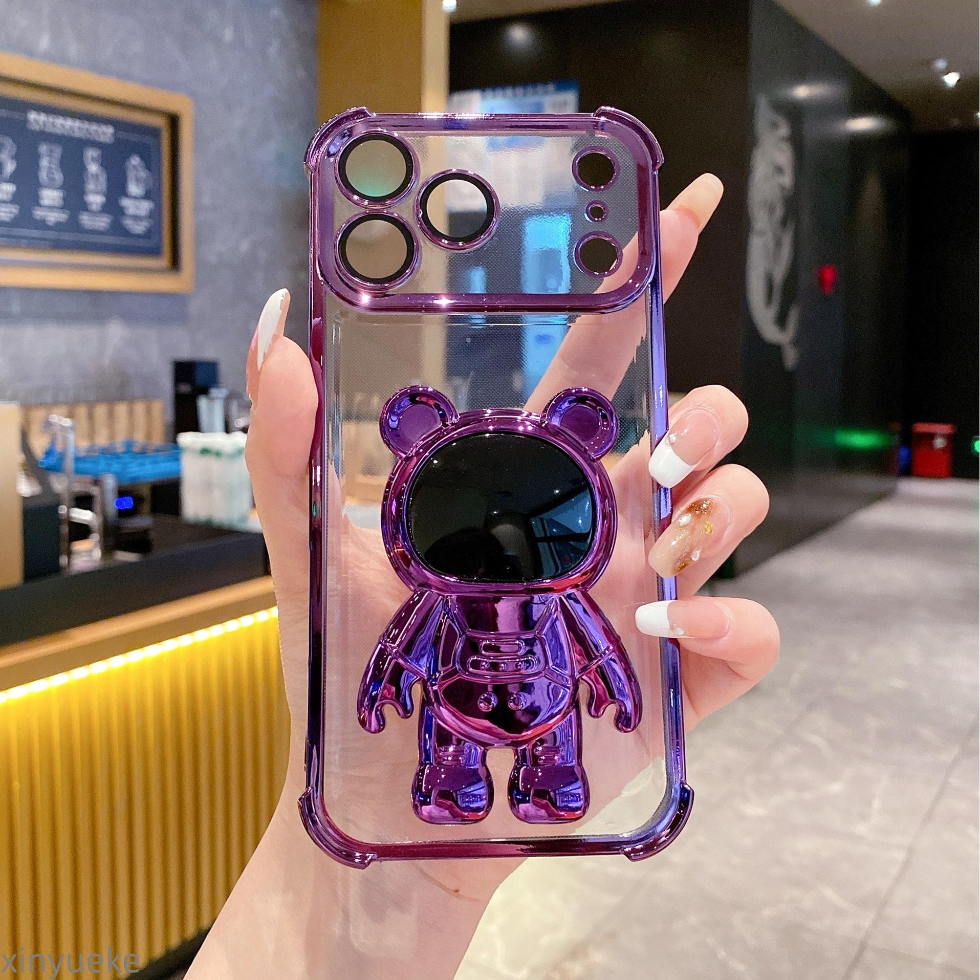 TEMU Phone Case - Electroplated Four-corner Phone Case, 3d Astronaut-, Transparent Electroplated Drop-proof Design, Versatile , Suitable For Iphone