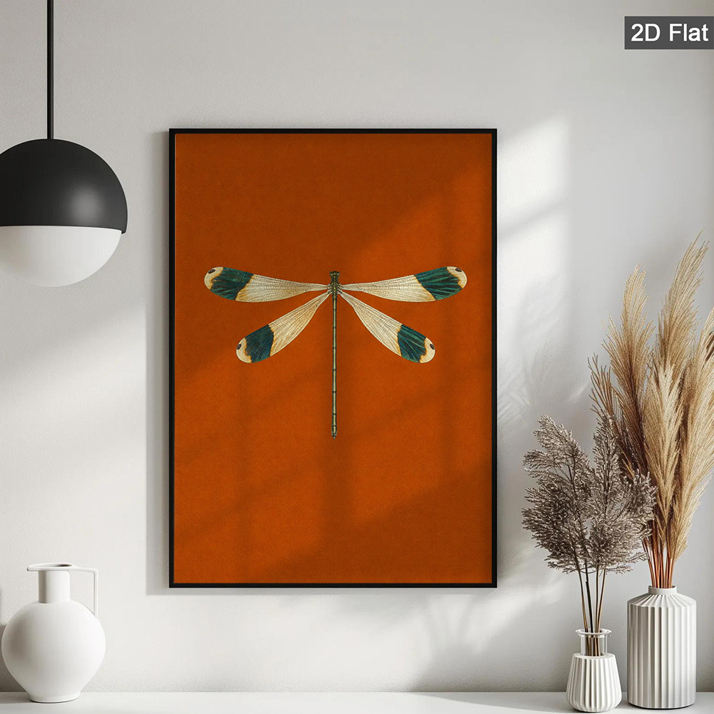 TEMU 2d Flat, 2d Flat, Posters&prints, Multiple Sizes , Frameless, 1pc, Decorative Painting, 1 Vertical Modern Dragonfly Wall Art Poster - Orange
