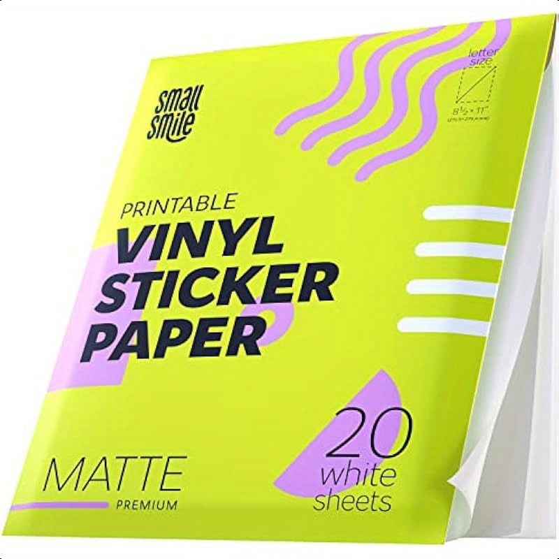 A-SUB Premium Printable Vinyl Sticker Paper For Inkjet Printers, 50 Sheets Matte White Waterproof Sticker Paper 8.5x11 Inch For Making Your Own