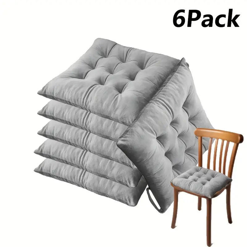 E-shop 6-teiliges Samt Stuhlkissen Set, Quadratisches Polyester Material mit Bindeband Design - Mehrere Farben Verfügbar, Nur Handwäsche, Langlebig und