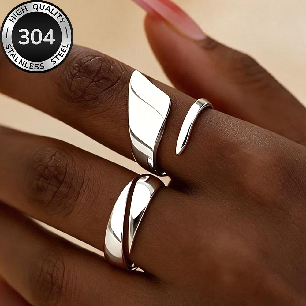 2pcs Golden Stackable Open Rings Set, Hypoallergenic Stainless Steel