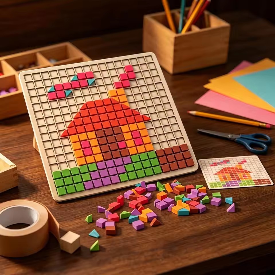 3D Pixel Particle Blocks Wooden Mosaic Puzzle for Kids