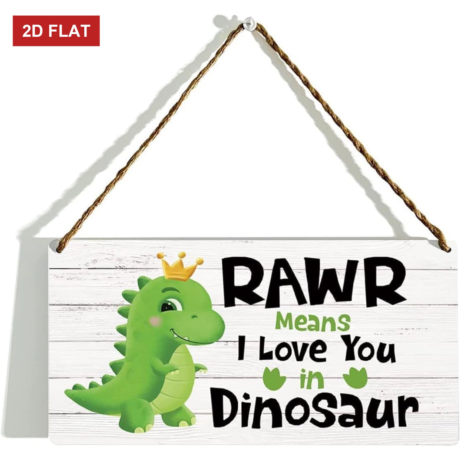 TEMU 2d Flat, 2d Flat Wooden Decor, Cute Crown Dinosaur Funny Quote Wall Plaque, Rustic Wood Grain Love Saying Hanging Sign, Whimsical Art Ornament