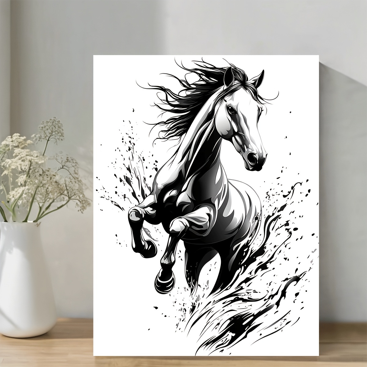 TEMU 1pc Grand Ensemble de Pochoirs Cheval - Galopant avec Design Dynamique Éclaboussure d'Encre pour Peinture en Spray, Murale sur Toile Encadrée ou