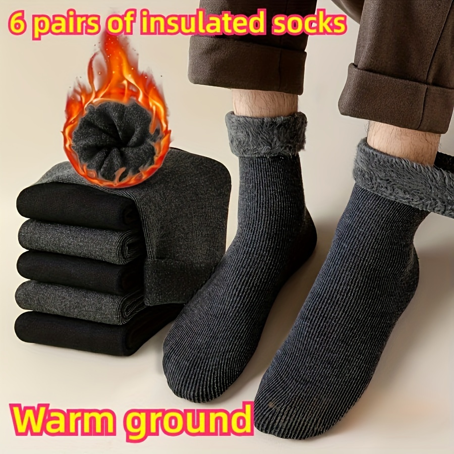 

6-pack Men's Winter Thermal Socks - Knit Polyester & Spandex , Solid Color, Hand Wash Only, For Snow Boots & Indoor Wear
