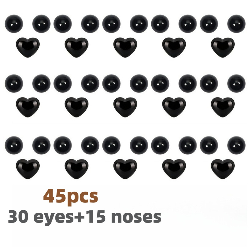 TEMU Lot de 45 yeux à dos plat et nez de cœur faits à - Inclut 30 yeux noirs et 15 nez noirs de cœur, adapté pour le , et les d'artisanat faits à