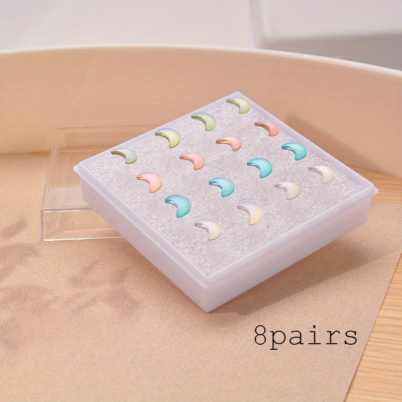 8 Pairs Moon Crescent Stud Earrings Set Resin Ear Studs for Women