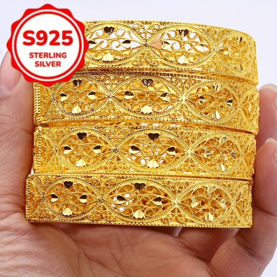 TEMU 4 pièces Bracelet S925 Dubaï - Ensemble de Luxe Moyen- pour Mariage, Date, Bracelets à Boucles Creuses Multifonctionnels, Idéal pour Port et ,