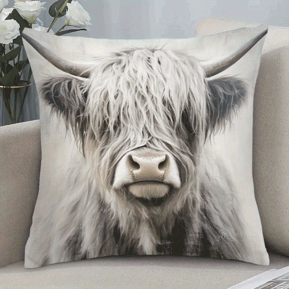 TEMU 1pc Of Highland Cow Pillowcase, Made Of Soft And Smooth Polyester Short Plush Fabric, Featuring A Single-sided Printed Design, Measuring