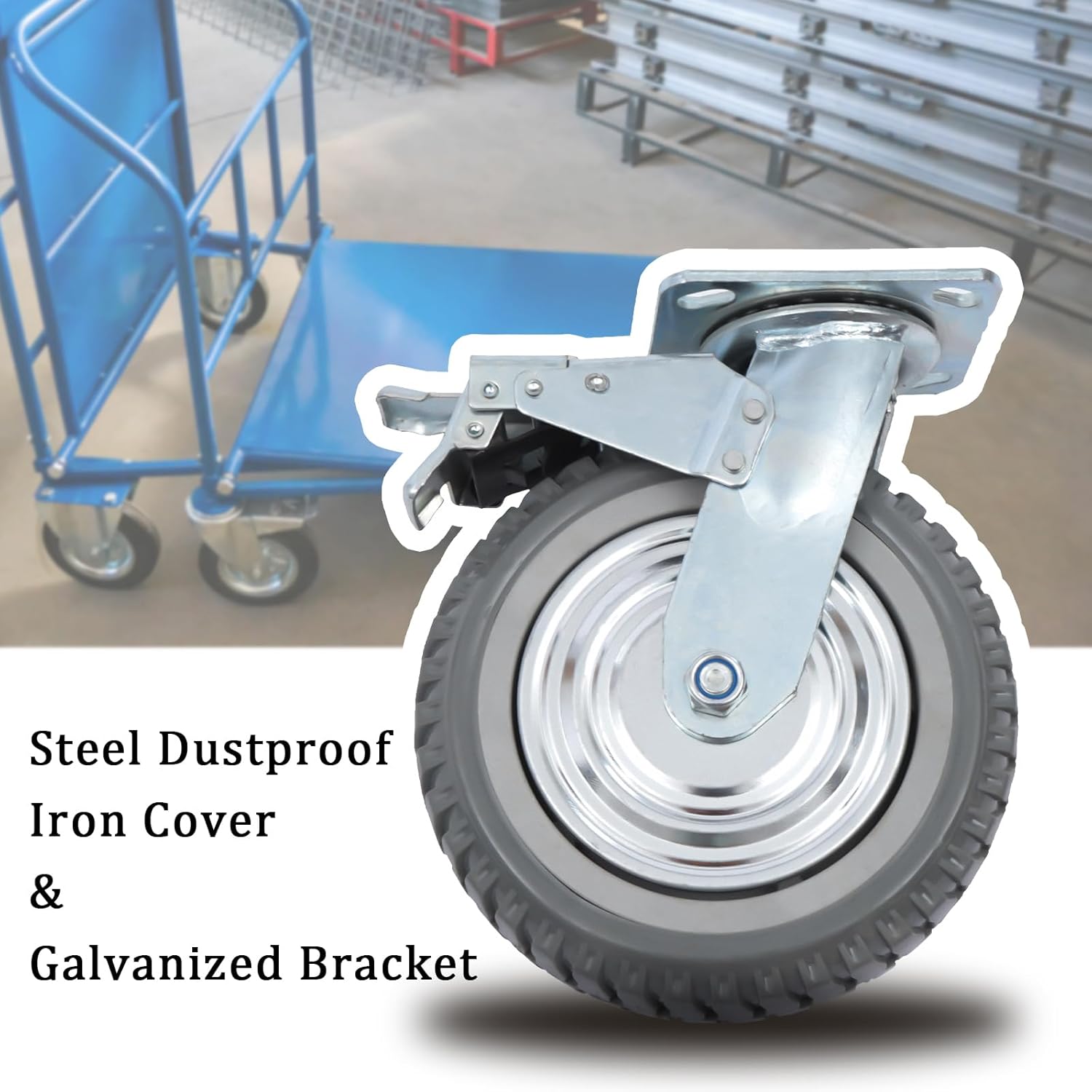 Image of 4pcs Heavy Duty Swivel Caster Wheels With 360 Degree Ball Bearing Castors Top Plate With Brake 2 Fixed, 2200 Lbs Capacity