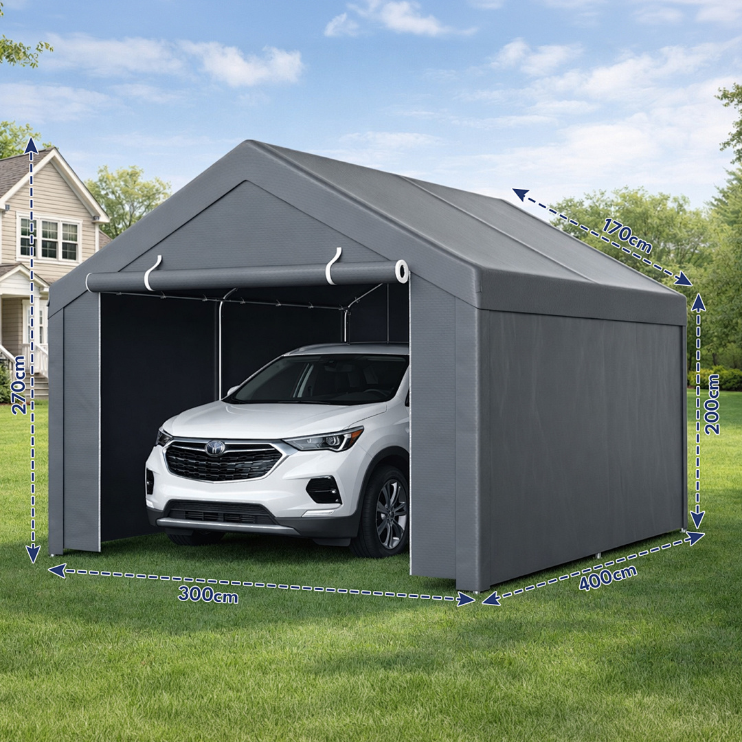 Image of 3 X 4/3 X 6/4 X 6m Easy Setup Garage Tent, Portable Outdoor Carport With Numbered Parts, Galvanized , Grey Pe Cover & Removable