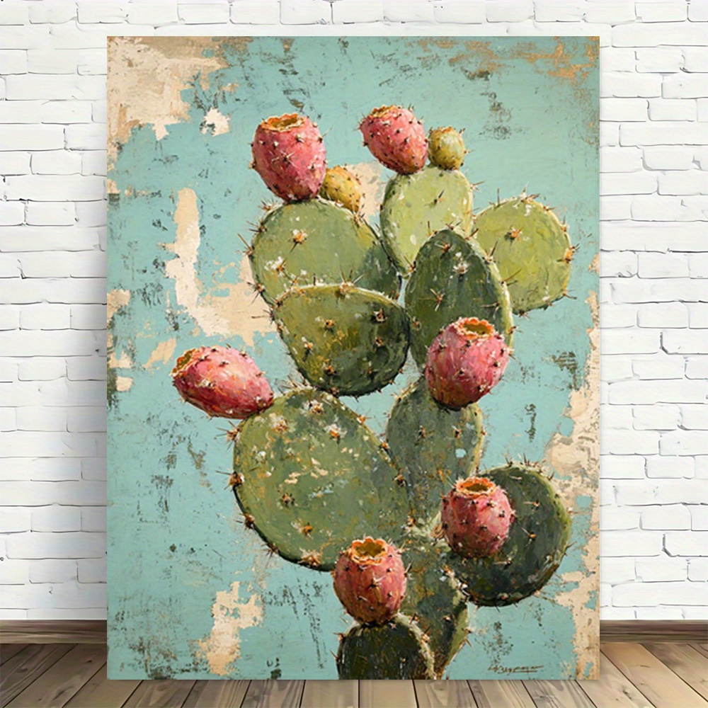 TEMU da Parete su Tela Senza Cornice 2D, 1pz - Eleganza del Cactus d'India Design Vintage Moderno, Poster Stampato Qualit� per Uso Interno/Esterno,