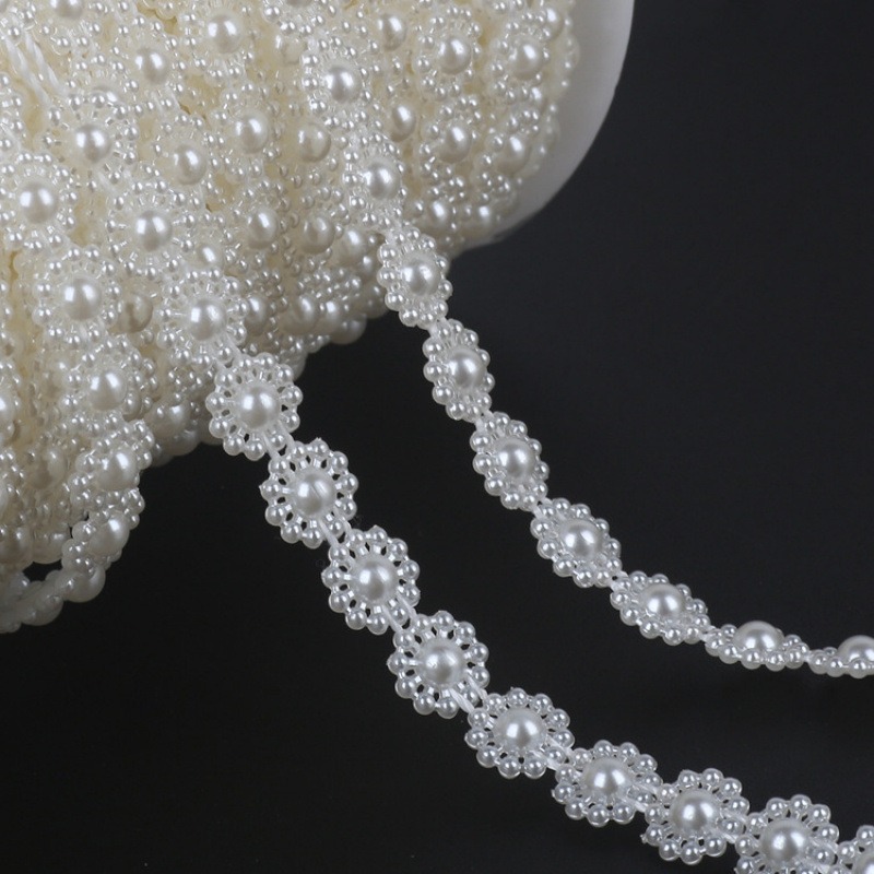 E-shop 5-m Perlenkette Kunststoff-Elfenbeinperlen Blumenperlen Girlande für Basteln, Hochzeit, Valentinstag Deko