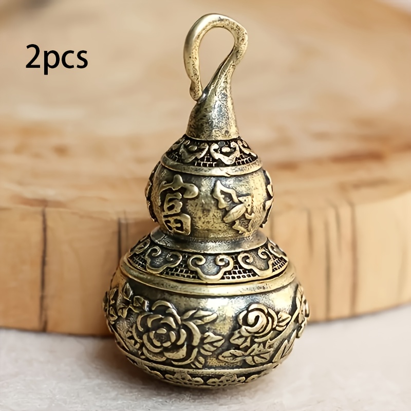 TEMU Set Of 2 Handmade Copper Gourd Ornaments, Openable Gourd Sculpture, Shui Gourd Keychain Pendant, Car Keychain Accessory