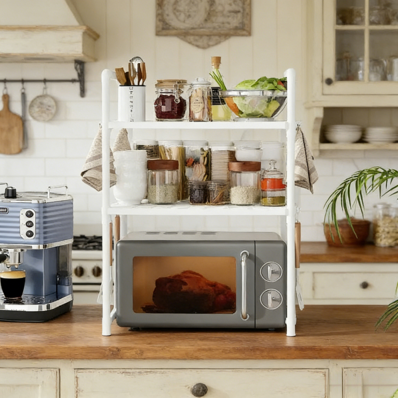 High-quality, Installation-free, Movable Multi-tier Kitchen Storage Rack. Easily Organizes,, Rice Cookers, and Potted Plants, Freeing up Valuable Countertop Space. Nordic Minimalist Style, a Practical Must-have for Any Home. Suitable for Holiday