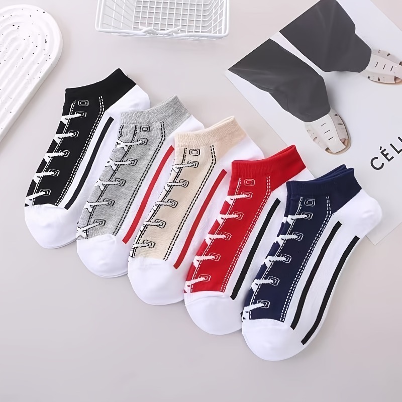 TEMU 5 Pairs Unisex Sneaker Print Ankle Socks, Breathable Moisture-wicking Low Cut Sports Socks, Casual Athletic Socks For Hiking, Gym, Running &