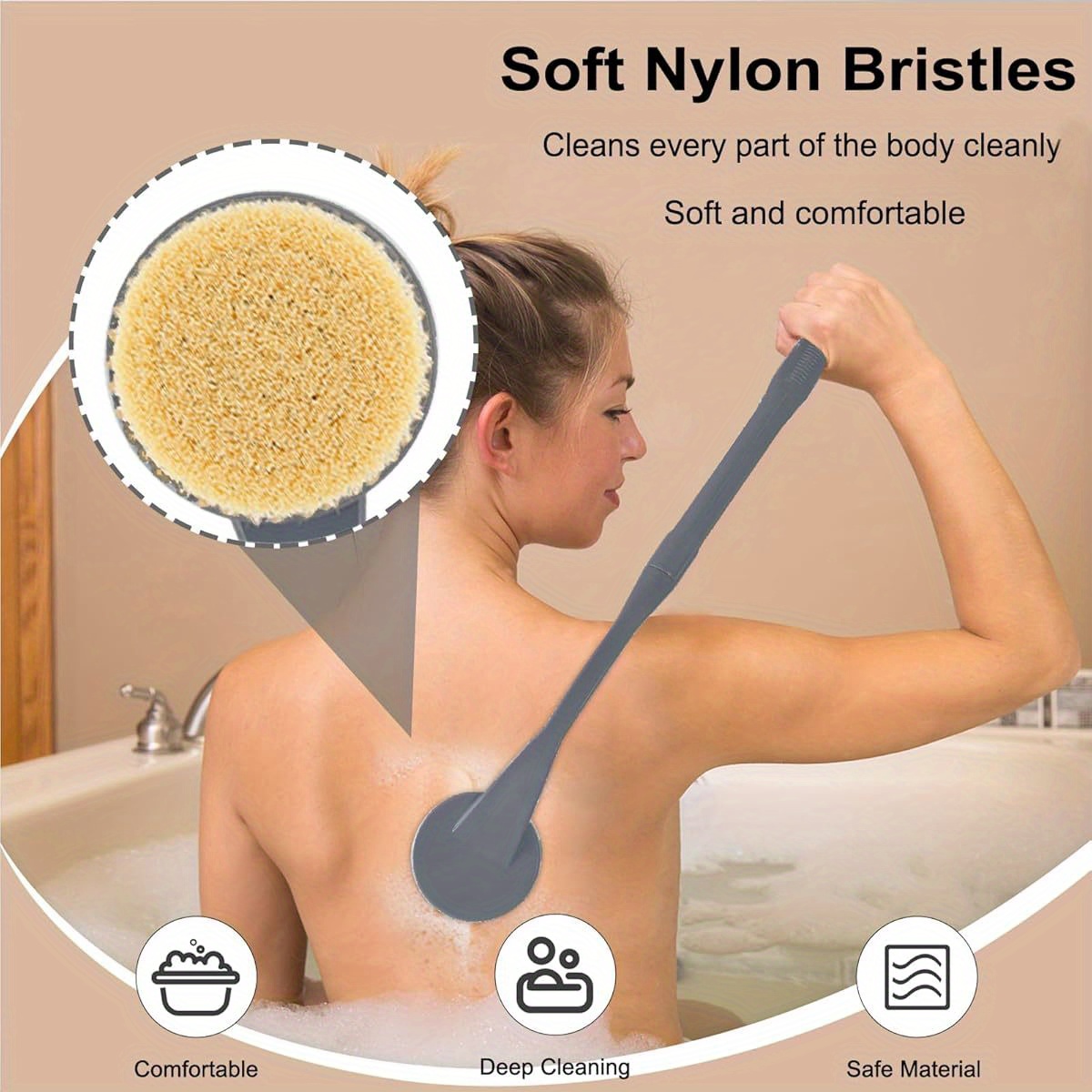 20 5 long handled back scrubber for shower deep cleaning bath brush with   non   soft brush heads for men women grey shower cleaning accessory ergonomic bath brush durable shower brush Product details 4