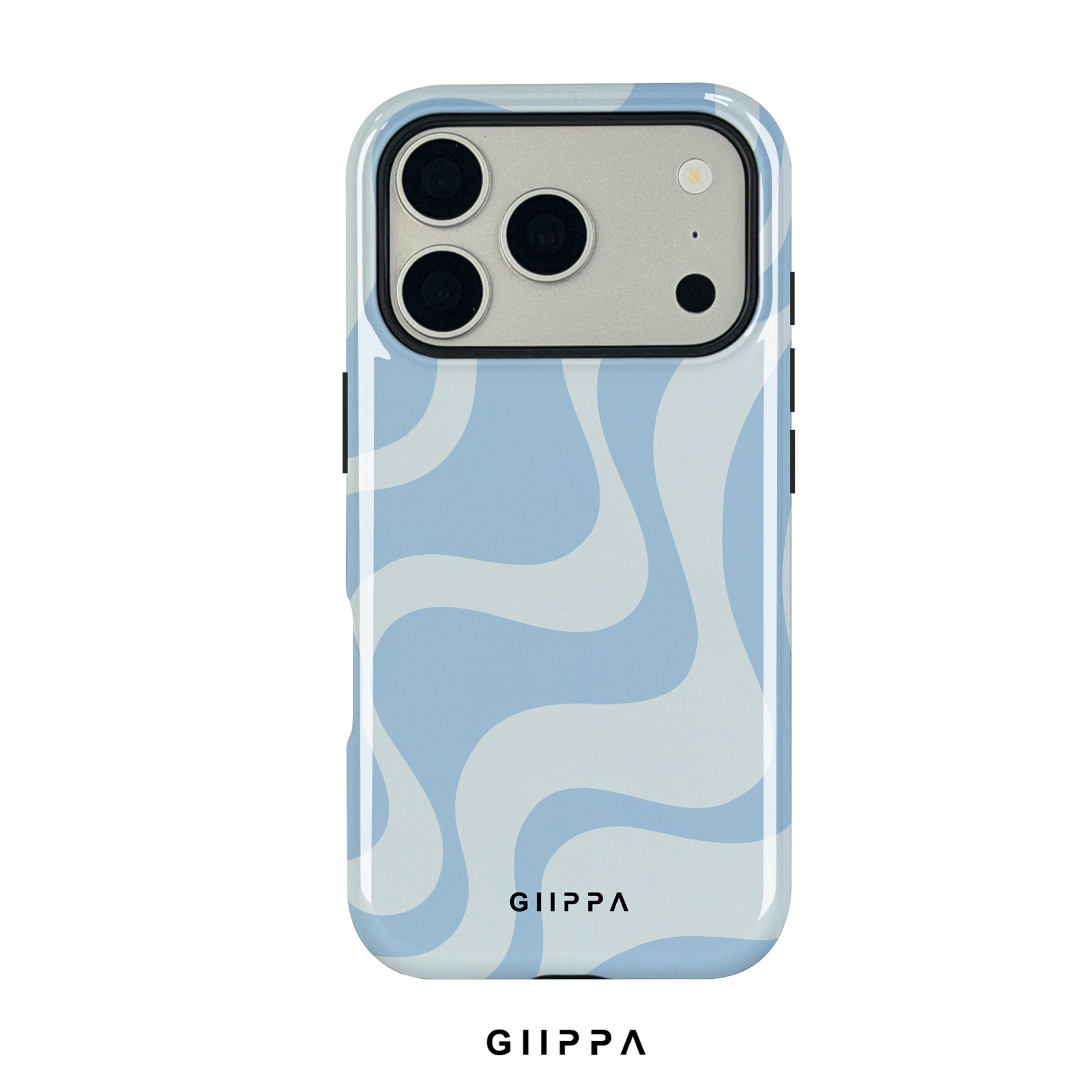 TEMU Phone Case: 1pc Beige Base With Irregular Blue Glossy 2in1 Film Case/tough Dual Layered/superior Protection/durable/phone Case For Iphone