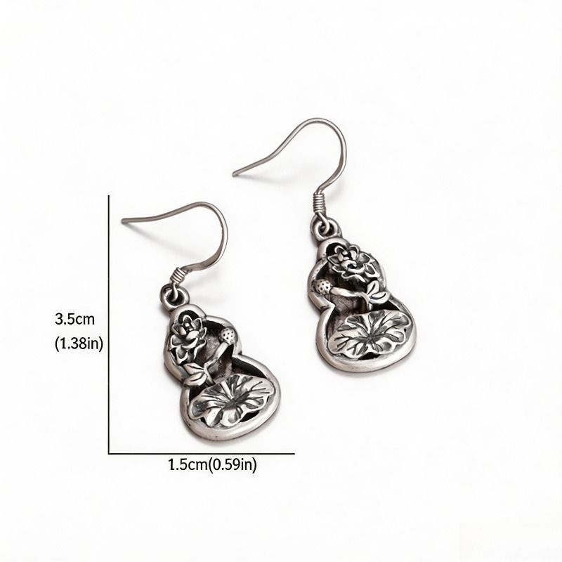 Women's Vintage Gourd and Lotus Pendant Copper Earrings