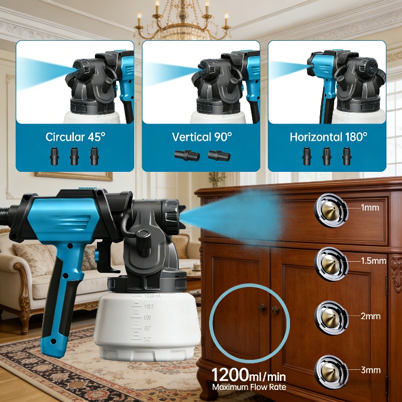 TEMU Home Renovation Must-have High- 800w Paint Sprayer With 2.5m Hose Cable 1100ml Spray Bottle Capacity 5.5m Covers Large Areas Quickly For Walls