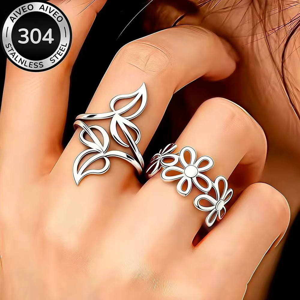 2pcs Golden Stackable Open Ring Set, Stainless Steel