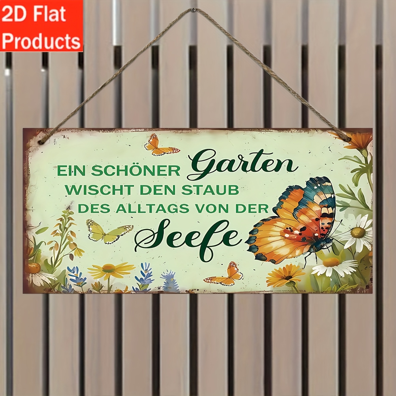 E-shop 2D Flach, 1 Stück Deutscher Vintage "Schöner Garten vertreibt den täglichen Staub" Holz Wandschild - Künstliche Rustikale Bauernhaus-Deko mit