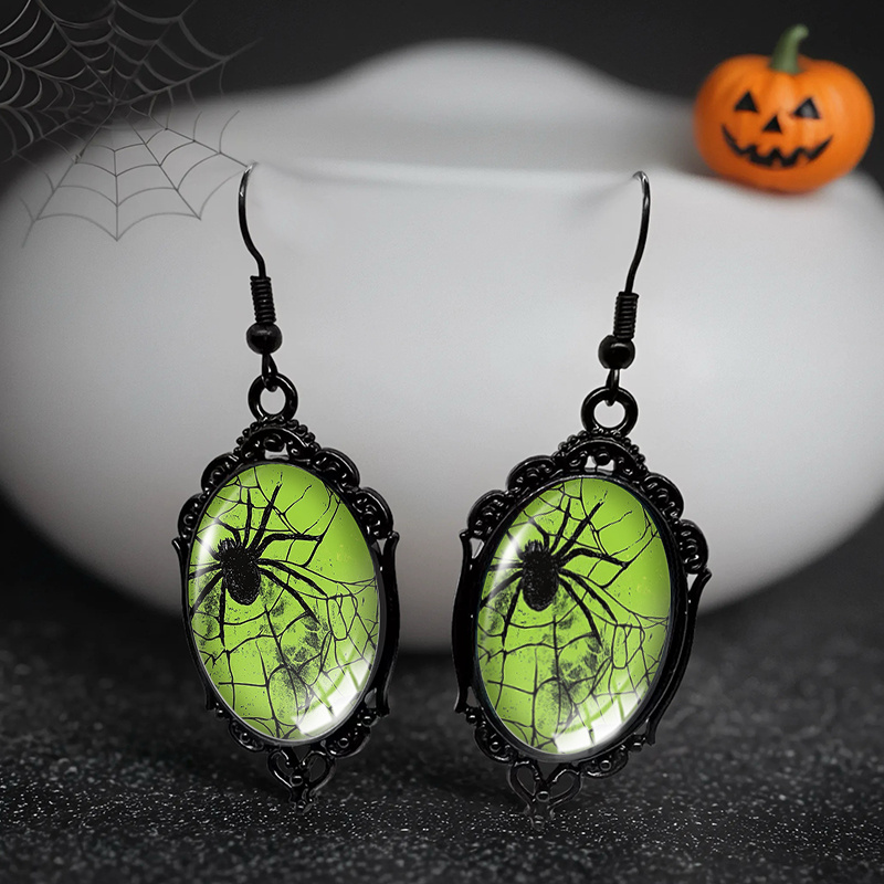 TEMU 1 Pair Black Spider Web Black Lace Earring Oval Dangle Earrings Handcraft Glass Dome Earring Gift Friend