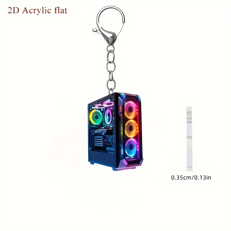 TEMU 2d Flat Acrylic Gaming Pc Keychain - Vibrant Rgb & Monitor Design, Ideal For Backpacks & Car Keys, Gift, 0.35cm/0.13in, Gaming Accessories |