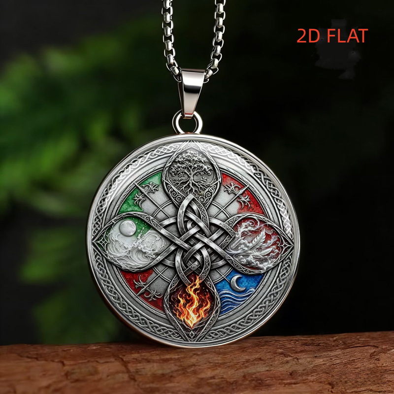 TEMU Celtic Elements 4 Elements Tree Of Life Pendant Necklace, Unisex Trendy Niche Accessory, Blending Wood , Versatile For Daily Wear, Stylish , 2d