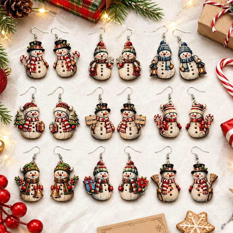 18pcs Fun Christmas Pendant Earrings Set, Vintage Style