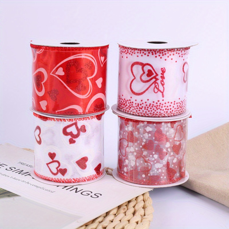 

4pcs Valentine's Day Ribbon Love Decoration, Heart-shaped Packaging Diy Ribbon, Wired Ribbon, Valentine's Day Hanging Gift Decoration (2.5 Inch * * 1 Roll)